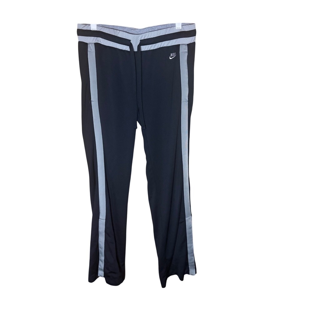 Y2K Nike Vintage Sportswear Black Mesh Track Pants Grey Side Stripe Snap Leg